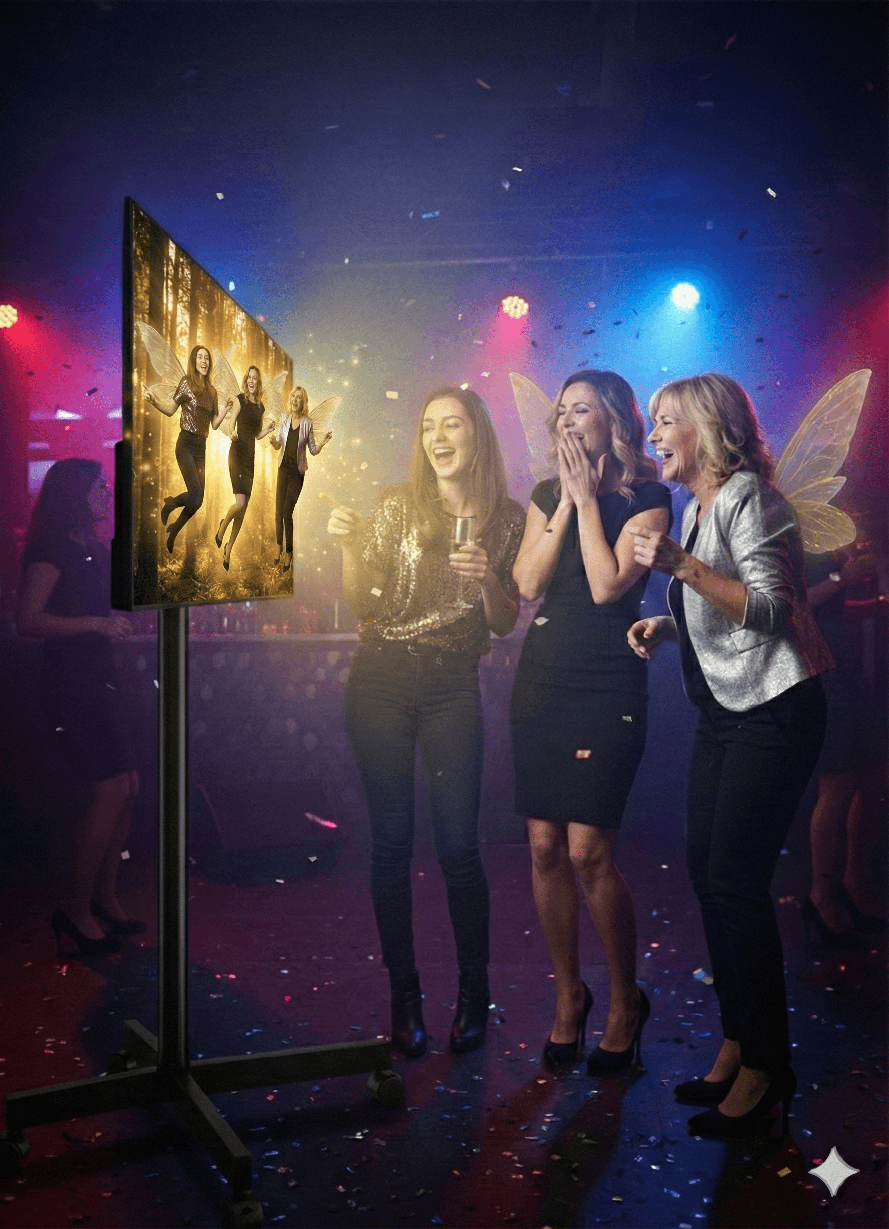 Women transformed into fairies at a party